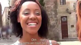 Two amateur babes flash their tits and fucked in exchange for cash - porn video