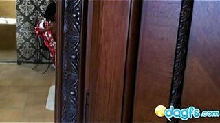 Sneaky hidden cam finds Amber dildoing her dark pussy - porn video