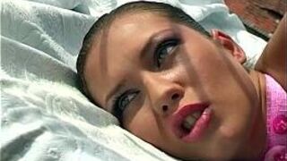 Busty babe in lingerie masturbates outdoors - porn video