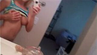 Pretty busty teen Mae fingering and dildoing her twat - porn video