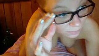 Hot teen with big boobs play with glass dildo - porn video
