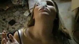 Busty girlfirend lights up to suck cock - porn video