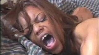 Brunette ebony girl opens both holes - porn video